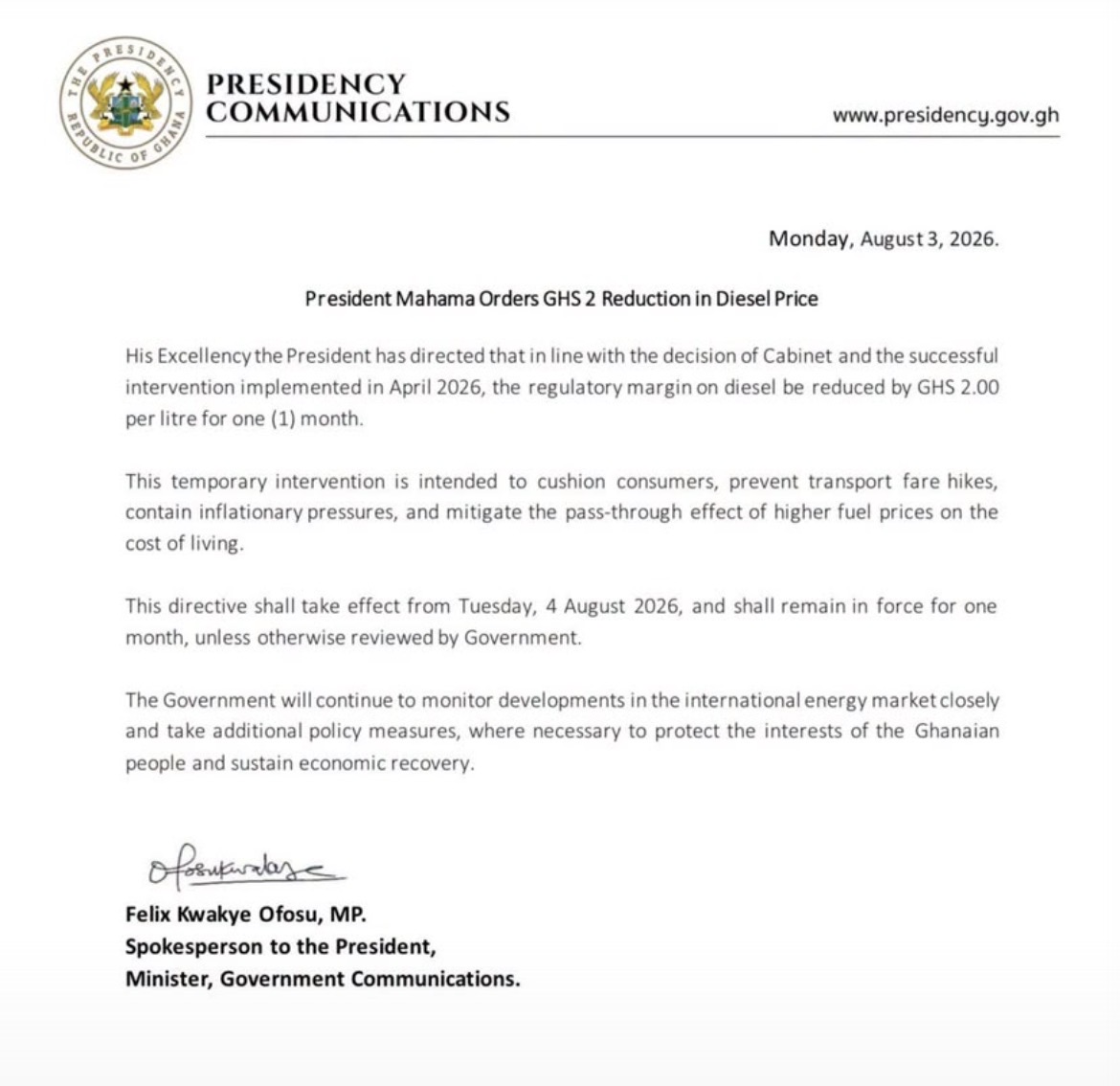 Mahama Orders GH¢2 Diesel Price Cut to Ease Inflation and Shield Consumers — secondary image
